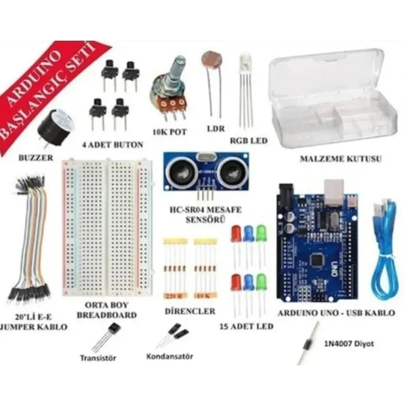 Arduino Uno 61 Parça Ekonomik Başlangıç Seti (Malzeme Kutulu) — 1